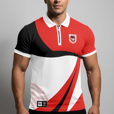 NRL St. George Illawarra Dragons Personalized Zip Polo Shirt Gift For Fans