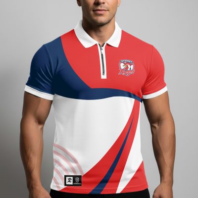 NRL Sydney Roosters Personalized Zip Polo Shirt Gift For Fans