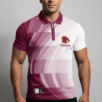 NRL Brisbane Broncos Personalized Zip Polo Shirt Gift For Fans