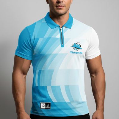 NRL Cronulla-Sutherland Sharks Personalized Zip Polo Shirt Gift For Fans