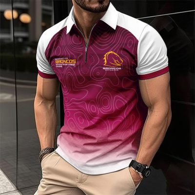 NRL Brisbane Broncos Personalized Zip Polo Shirt Gift For Fans