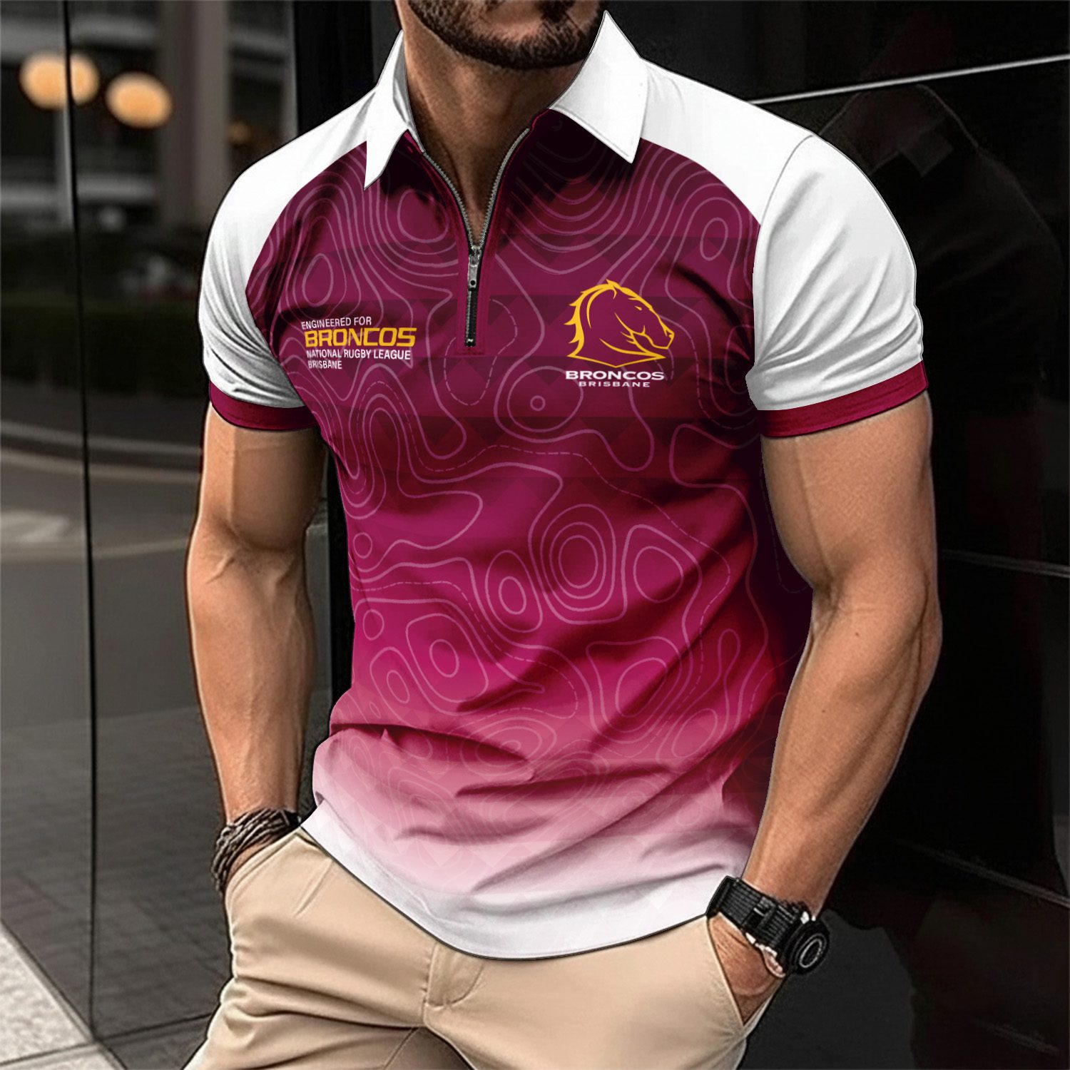 NRL Brisbane Broncos Personalized Zip Polo Shirt Gift For Fans NRL Brisbane Broncos Personalized Zip Polo Shirt Gift For Fans