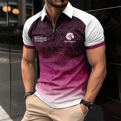 NRL Manly Warringah Sea Eagles Personalized Zip Polo Shirt Gift For Fans