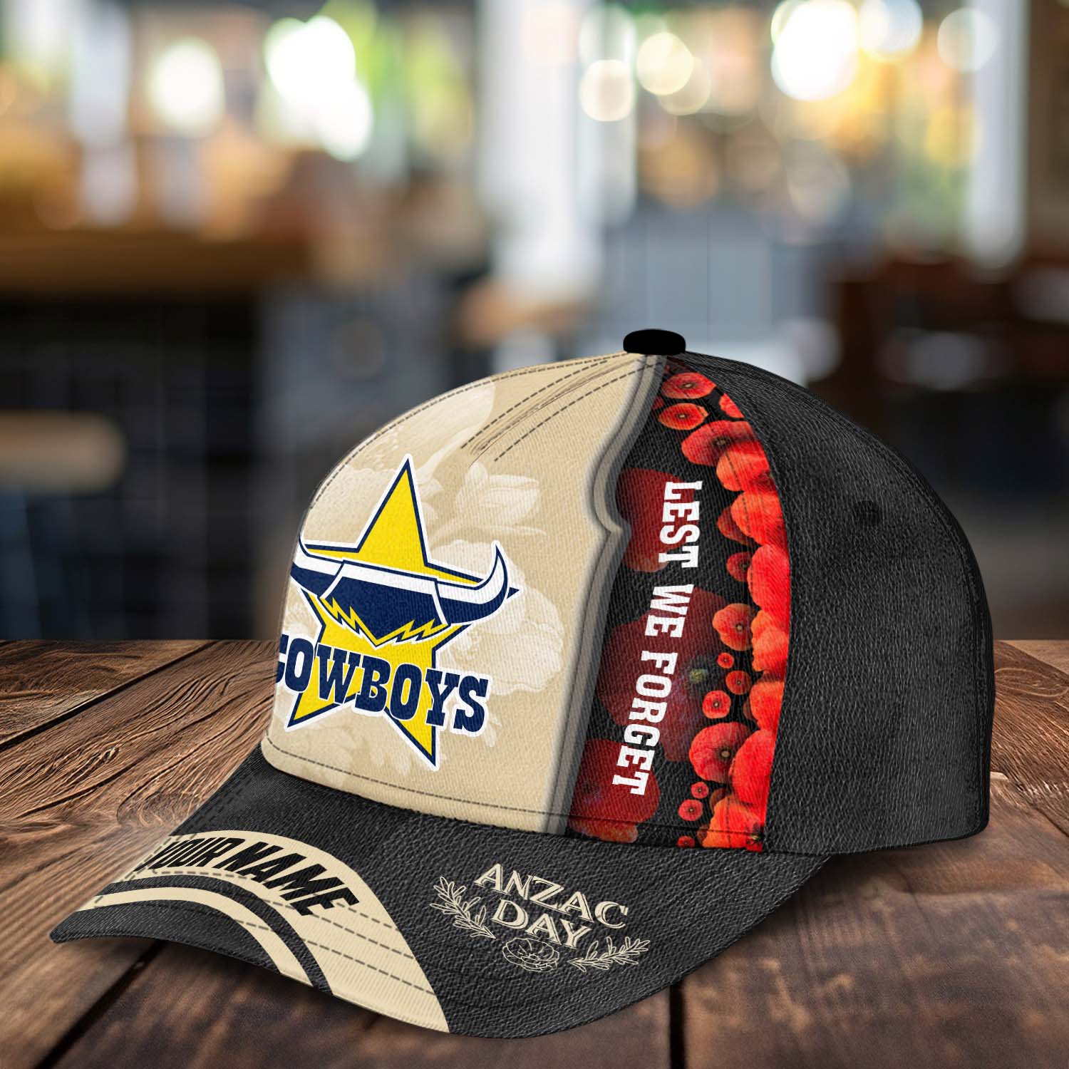 NRL North Queensland Cowboys x Anzac Day Custom Name Classic Cap Gift For Fans NRL North Queensland Cowboys x Anzac Day Custom Name Classic Cap Gift For Fans
