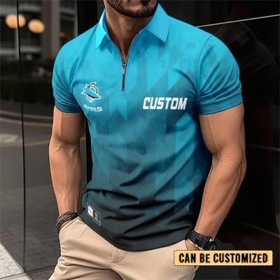 NRL Cronulla-Sutherland Sharks Personalized Zip Polo Shirt Gift For Fans