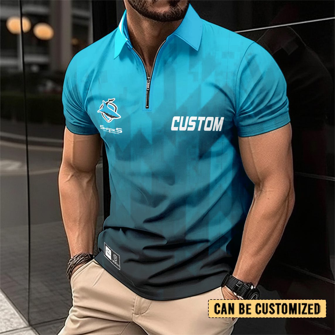 NRL Cronulla-Sutherland Sharks Personalized Zip Polo Shirt Gift For Fans NRL Cronulla-Sutherland Sharks Personalized Zip Polo Shirt Gift For Fans