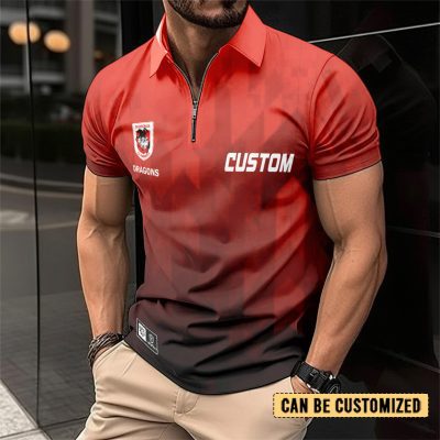 NRL St. George Illawarra Dragons Personalized Zip Polo Shirt Gift For Fans