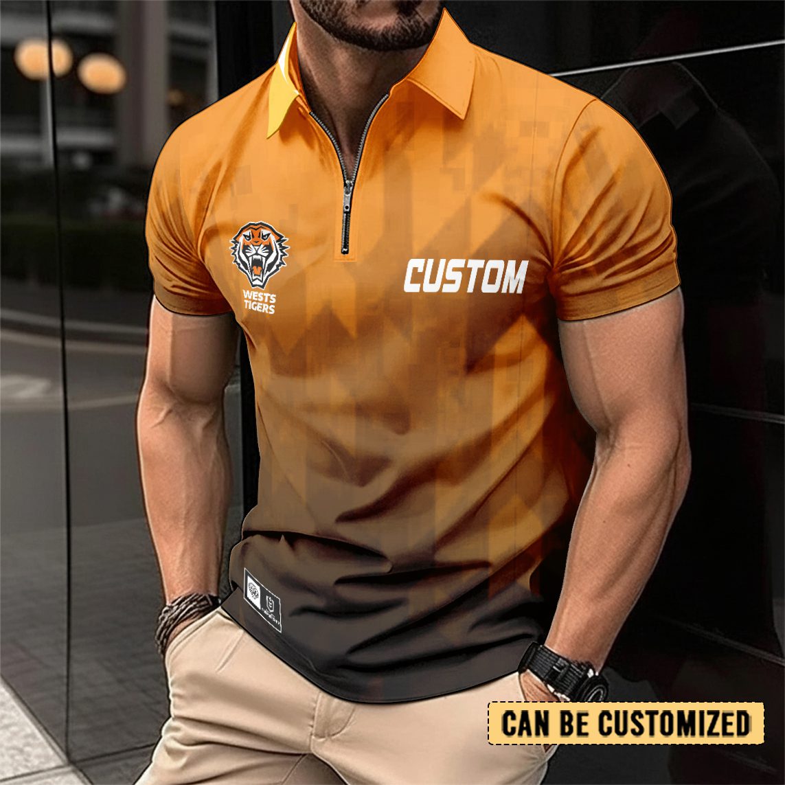 NRL Wests Tigers Personalized Zip Polo Shirt Gift For Fans NRL Wests Tigers Personalized Zip Polo Shirt Gift For Fans