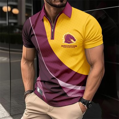 NRL Brisbane Broncos Personalized Zip Polo Shirt Gift For Fans