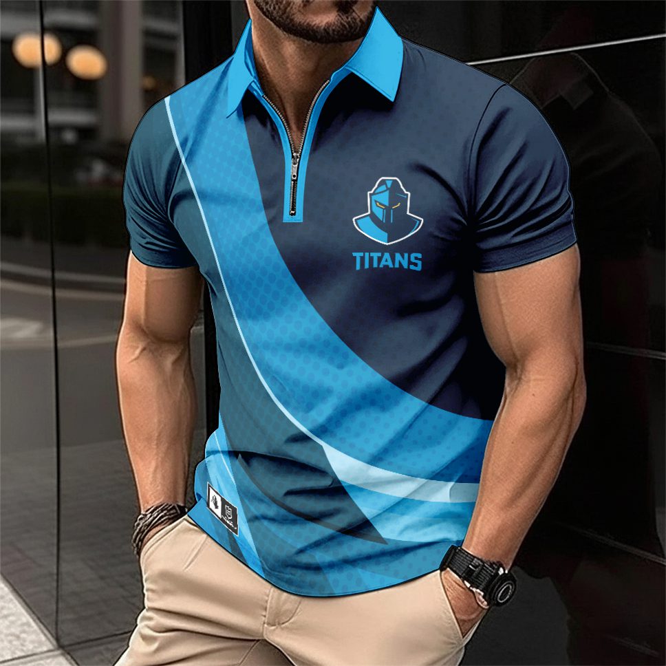 NRL Gold Coast Titans Personalized Zip Polo Shirt Gift For Fans NRL Gold Coast Titans Personalized Zip Polo Shirt Gift For Fans