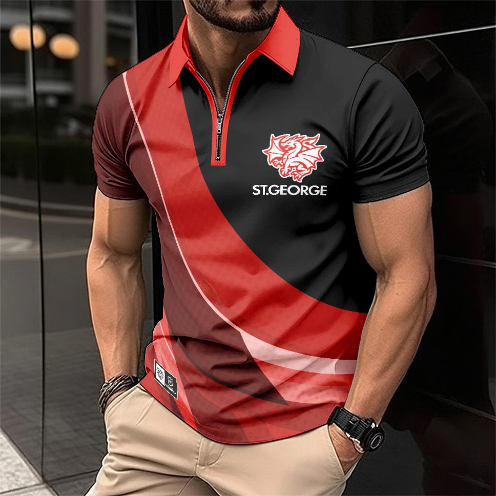 NRL St. George Illawarra Dragons Personalized Zip Polo Shirt Gift For Fans NRL St. George Illawarra Dragons Personalized Zip Polo Shirt Gift For Fans