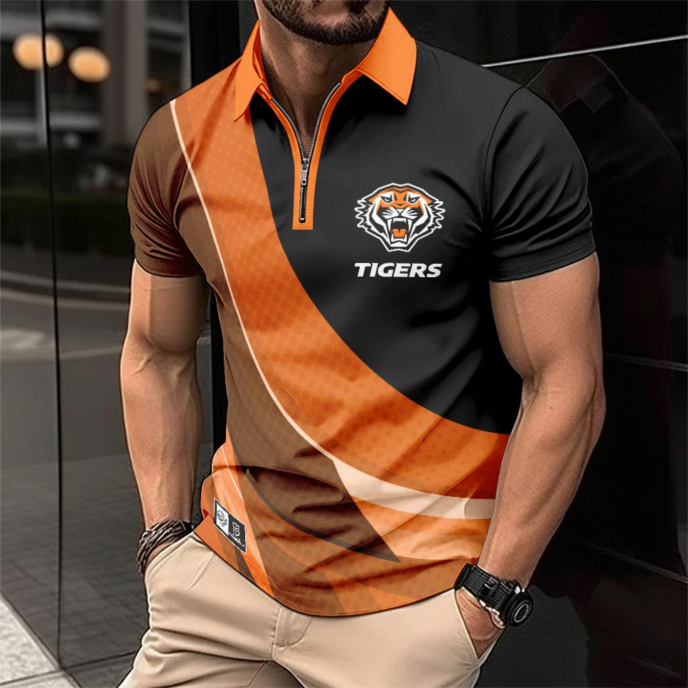 NRL Wests Tigers Personalized Zip Polo Shirt Gift For Fans NRL Wests Tigers Personalized Zip Polo Shirt Gift For Fans