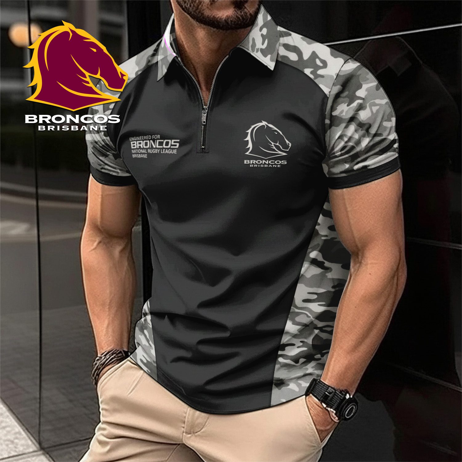 NRL Brisbane Broncos Personalized Zip Polo Shirt Gift For Fans NRL Brisbane Broncos Personalized Zip Polo Shirt Gift For Fans