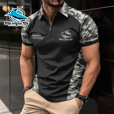 NRL Cronulla-Sutherland Sharks Personalized Zip Polo Shirt Gift For Fans