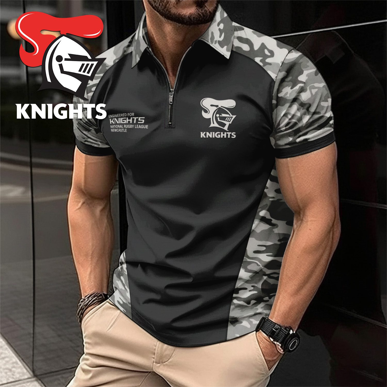 NRL Newcastle Knights Personalized Zip Polo Shirt Gift For Fans NRL Newcastle Knights Personalized Zip Polo Shirt Gift For Fans