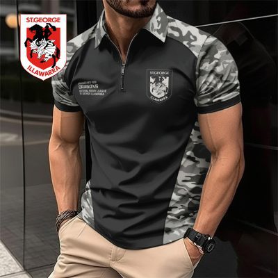 NRL St. George Illawarra Dragons Personalized Zip Polo Shirt Gift For Fans