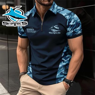 NRL Cronulla-Sutherland Sharks Personalized Zip Polo Shirt Gift For Fans