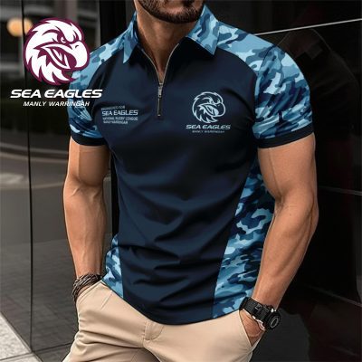NRL Manly Warringah Sea Eagles Personalized Zip Polo Shirt Gift For Fans