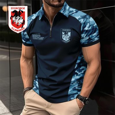NRL St. George Illawarra Dragons Personalized Zip Polo Shirt Gift For Fans