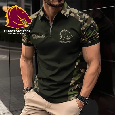 NRL Brisbane Broncos Personalized Zip Polo Shirt Gift For Fans
