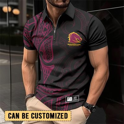 NRL Brisbane Broncos Personalized Zip Polo Shirt Gift For Fans