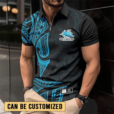 NRL Cronulla-Sutherland Sharks Personalized Zip Polo Shirt Gift For Fans