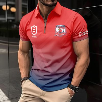 NRL Sydney Roosters Personalized Zip Polo Shirt Gift For Fans