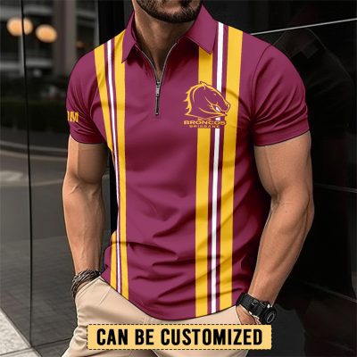NRL Brisbane Broncos Personalized Zip Polo Shirt Gift For Fans