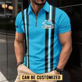 NRL Cronulla-Sutherland Sharks Personalized Zip Polo Shirt Gift For Fans