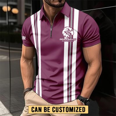 NRL Manly Warringah Sea Eagles Personalized Zip Polo Shirt Gift For Fans