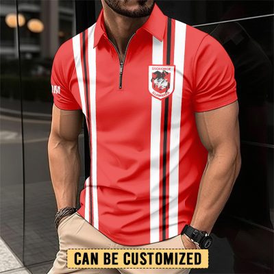 NRL St. George Illawarra Dragons Personalized Zip Polo Shirt Gift For Fans