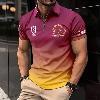 NRL Brisbane Broncos Personalized Zip Polo Shirt Gift For Fans