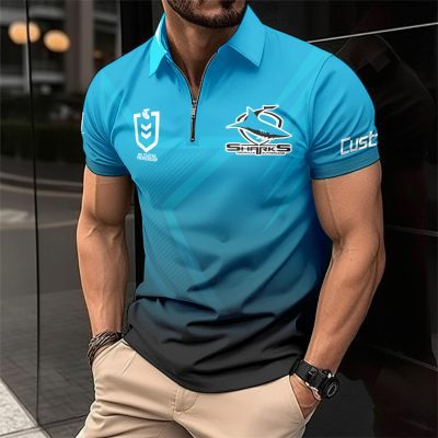 NRL Cronulla-Sutherland Sharks Personalized Zip Polo Shirt Gift For Fans