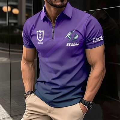 NRL Melbourne Storm Personalized Zip Polo Shirt Gift For Fans