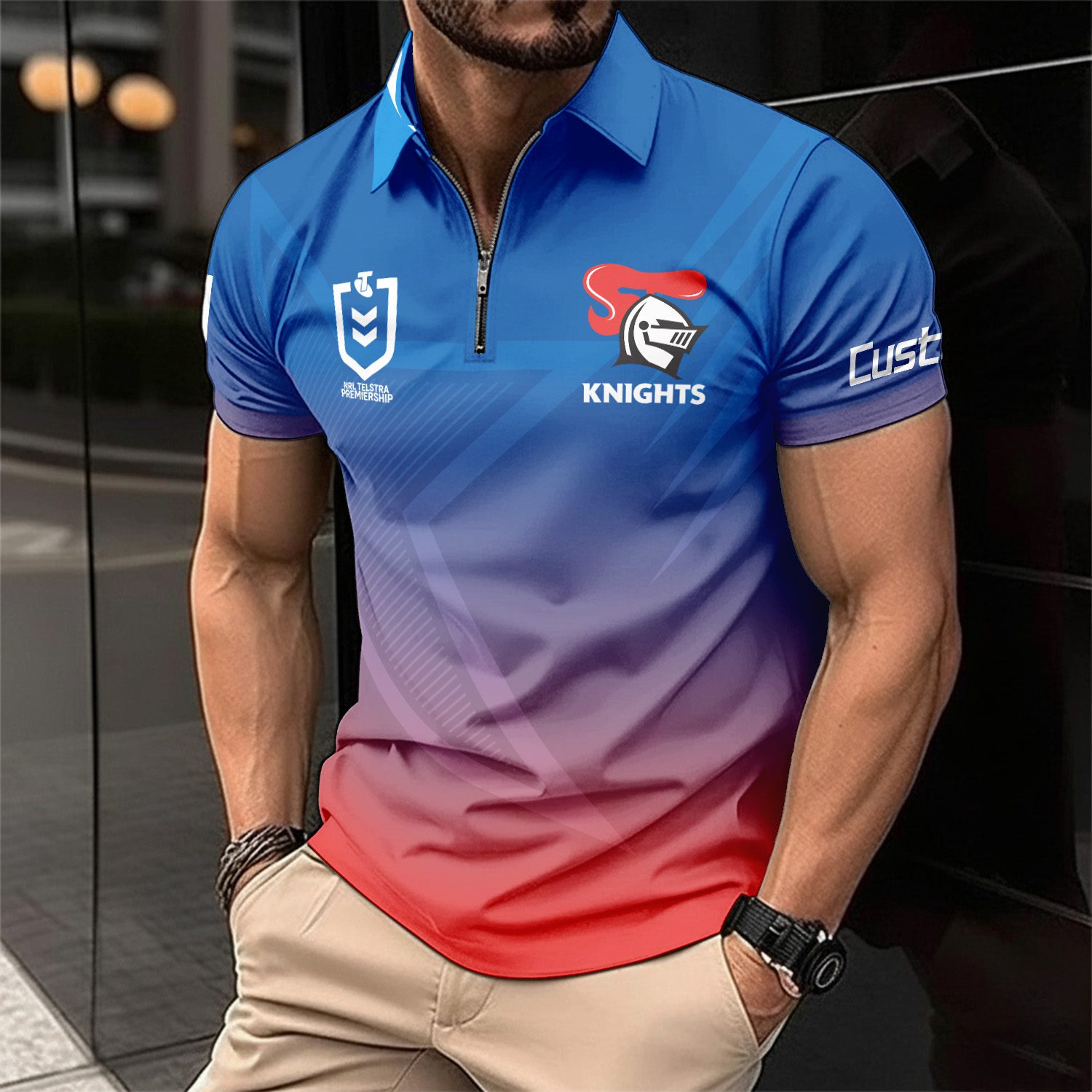 NRL Newcastle Knights Personalized Zip Polo Shirt Gift For Fans NRL Newcastle Knights Personalized Zip Polo Shirt Gift For Fans