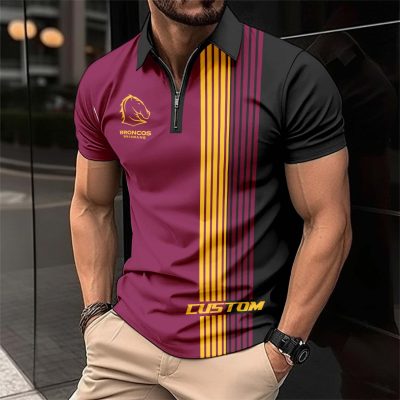 NRL Brisbane Broncos Personalized Zip Polo Shirt Gift For Fans