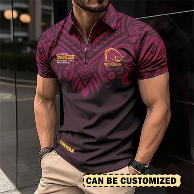 NRL Brisbane Broncos Personalized Zip Polo Shirt Gift For Fans