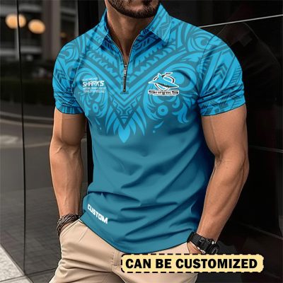 NRL Cronulla-Sutherland Sharks Personalized Zip Polo Shirt Gift For Fans