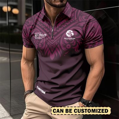 NRL Manly Warringah Sea Eagles Personalized Zip Polo Shirt Gift For Fans