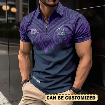 NRL Melbourne Storm Personalized Zip Polo Shirt Gift For Fans