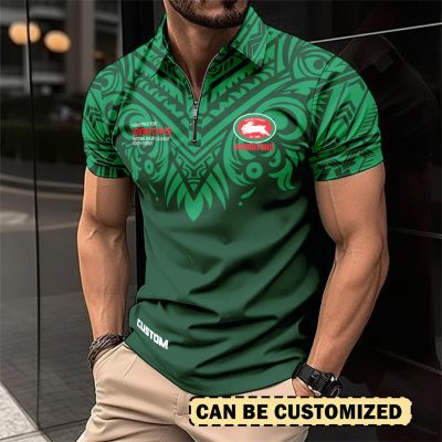 NRL South Sydney Rabbitohs Personalized Zip Polo Shirt Gift For Fans
