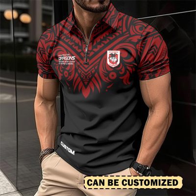 NRL St. George Illawarra Dragons Personalized Zip Polo Shirt Gift For Fans