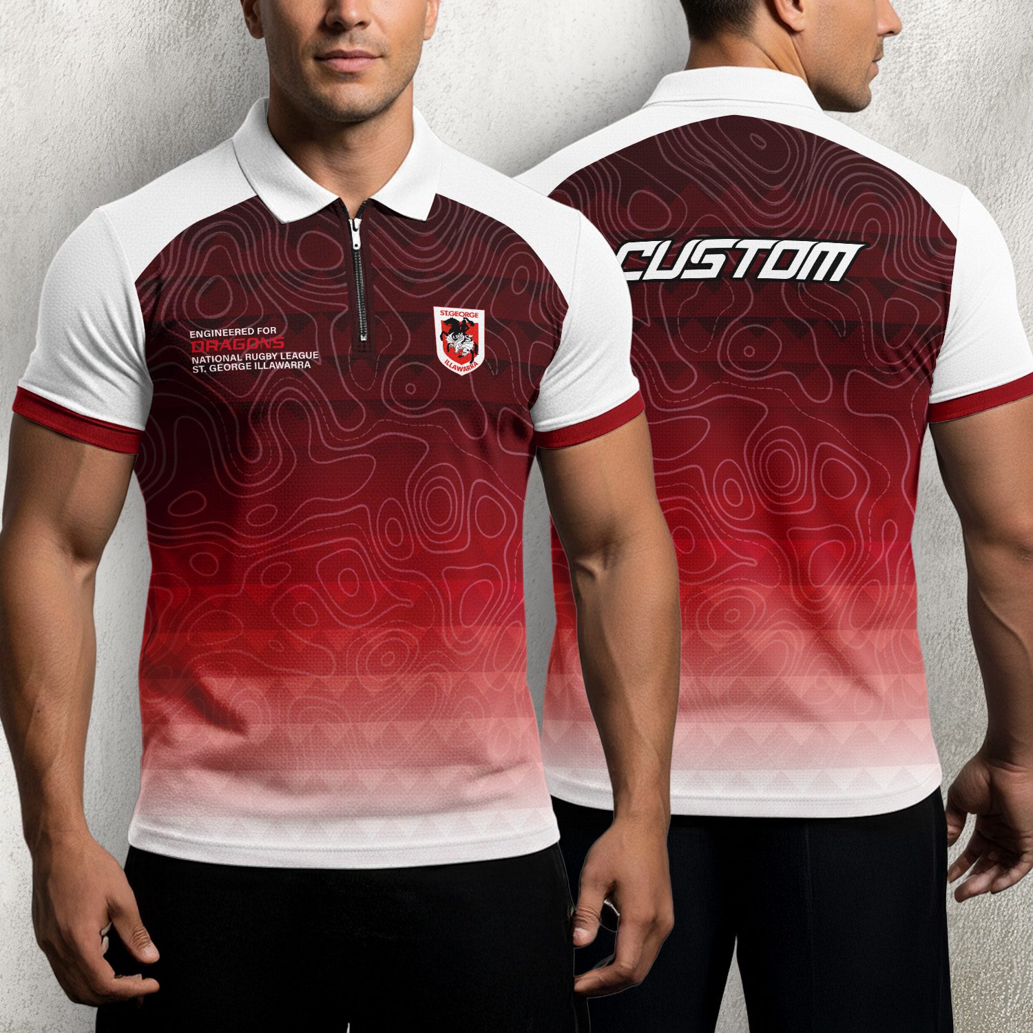 NRL St. George Illawarra Dragons Personalized Zip Polo Shirt Gift For Fans NRL St. George Illawarra Dragons Personalized Zip Polo Shirt Gift For Fans