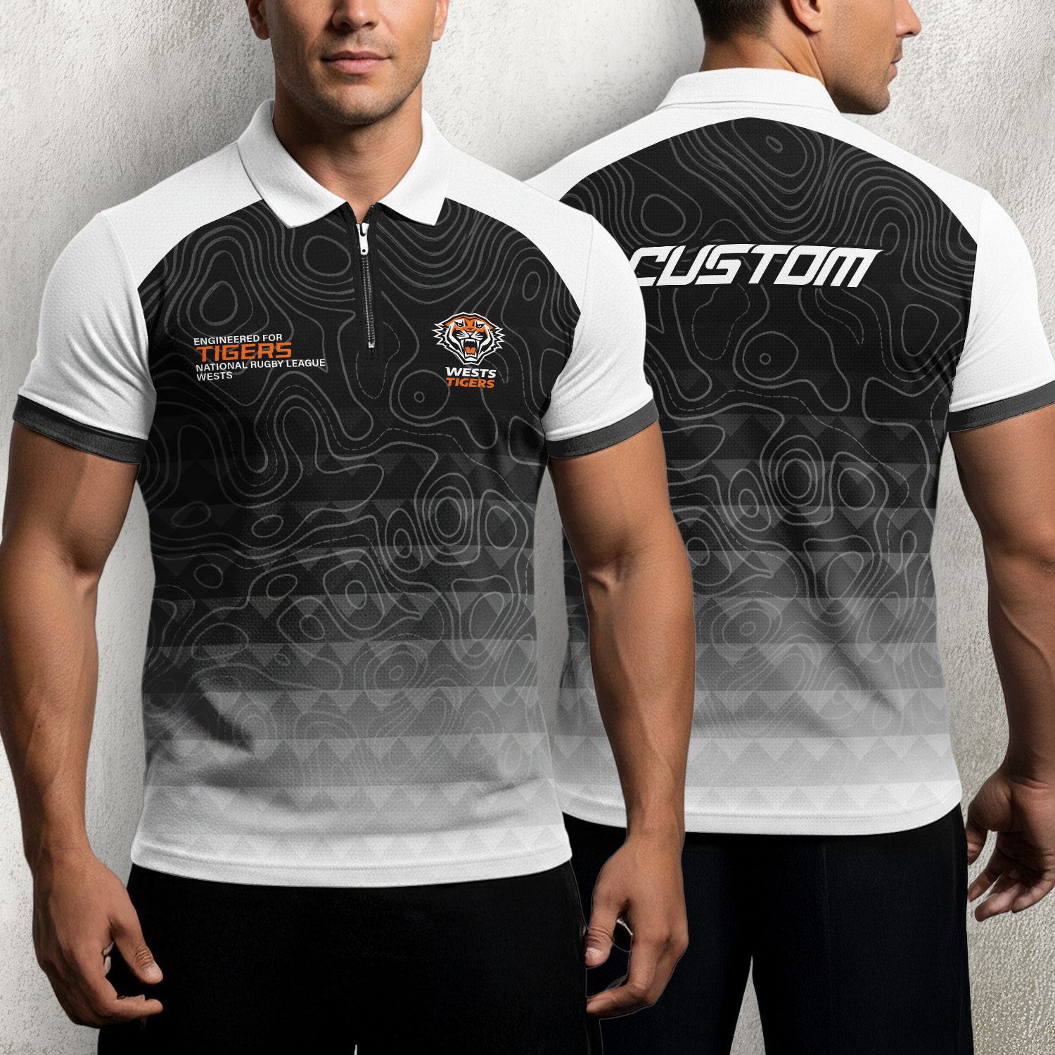 NRL Wests Tigers Personalized Zip Polo Shirt Gift For Fans NRL Wests Tigers Personalized Zip Polo Shirt Gift For Fans