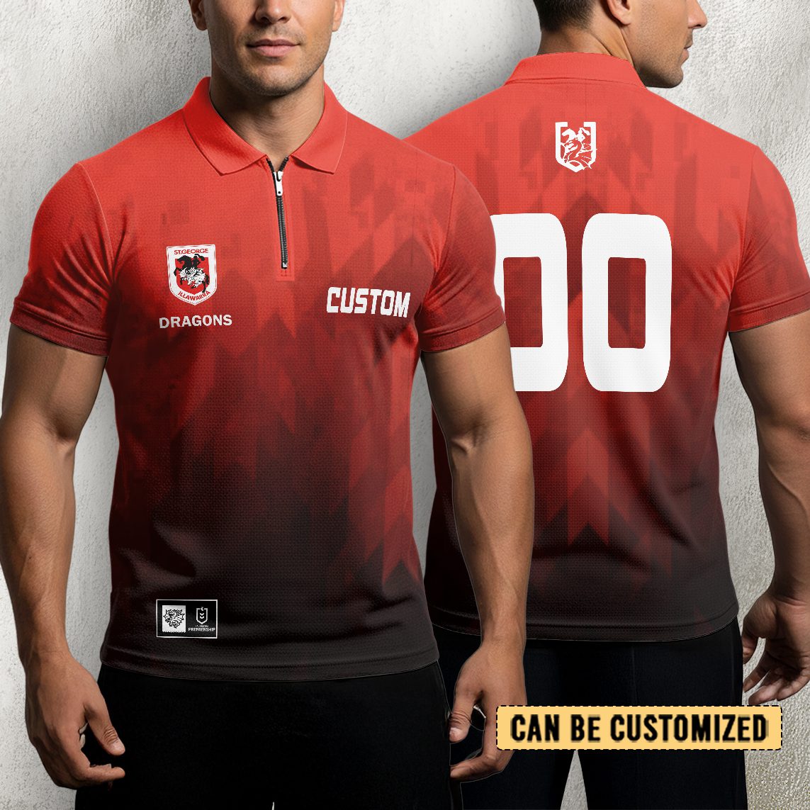 NRL St. George Illawarra Dragons Personalized Zip Polo Shirt Gift For Fans NRL St. George Illawarra Dragons Personalized Zip Polo Shirt Gift For Fans