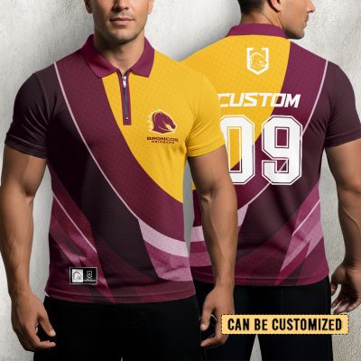 NRL Brisbane Broncos Personalized Zip Polo Shirt Gift For Fans