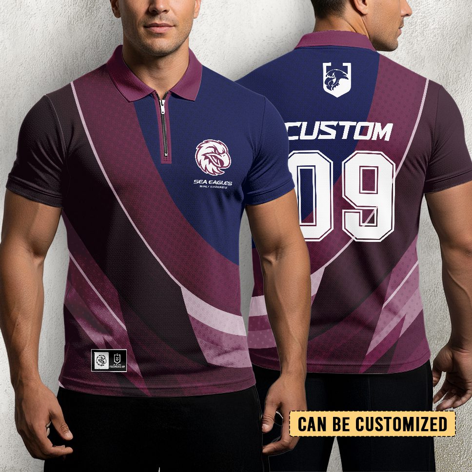 NRL Manly Warringah Sea Eagles Personalized Zip Polo Shirt Gift For Fans NRL Manly Warringah Sea Eagles Personalized Zip Polo Shirt Gift For Fans