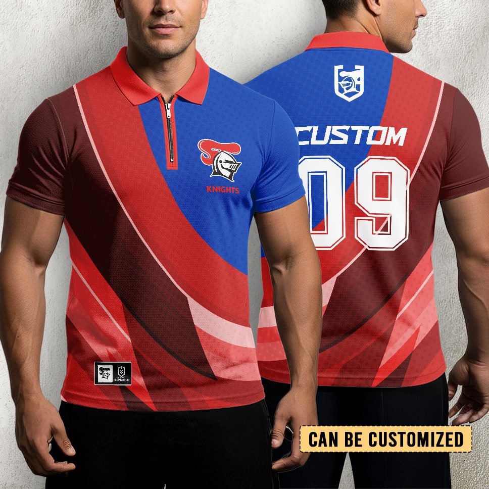 NRL Newcastle Knights Personalized Zip Polo Shirt Gift For Fans NRL Newcastle Knights Personalized Zip Polo Shirt Gift For Fans