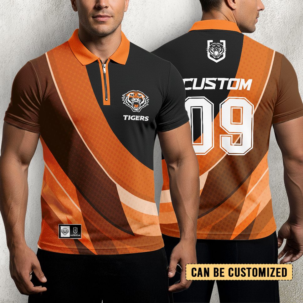 NRL Wests Tigers Personalized Zip Polo Shirt Gift For Fans NRL Wests Tigers Personalized Zip Polo Shirt Gift For Fans