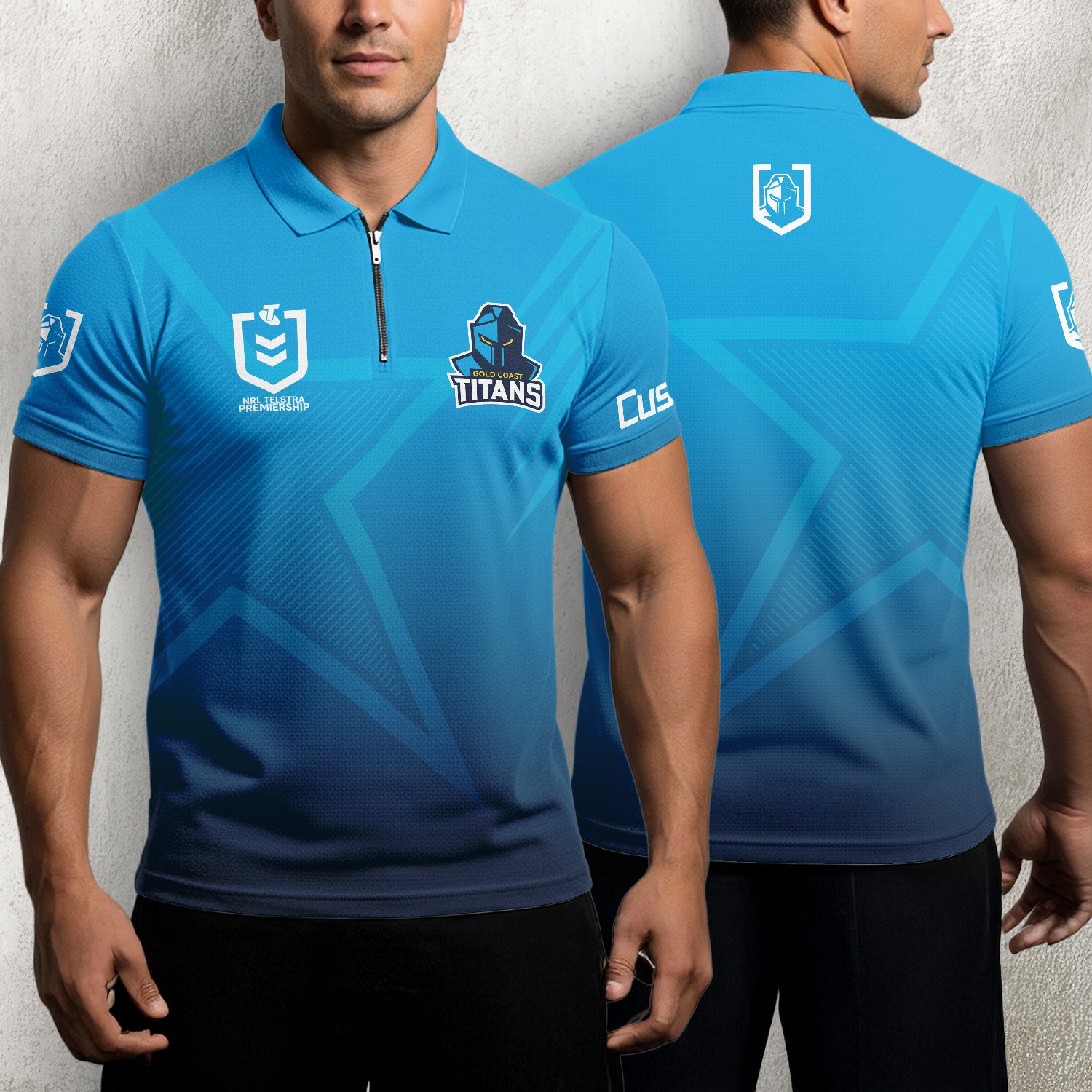 NRL Gold Coast Titans Personalized Zip Polo Shirt Gift For Fans NRL Gold Coast Titans Personalized Zip Polo Shirt Gift For Fans